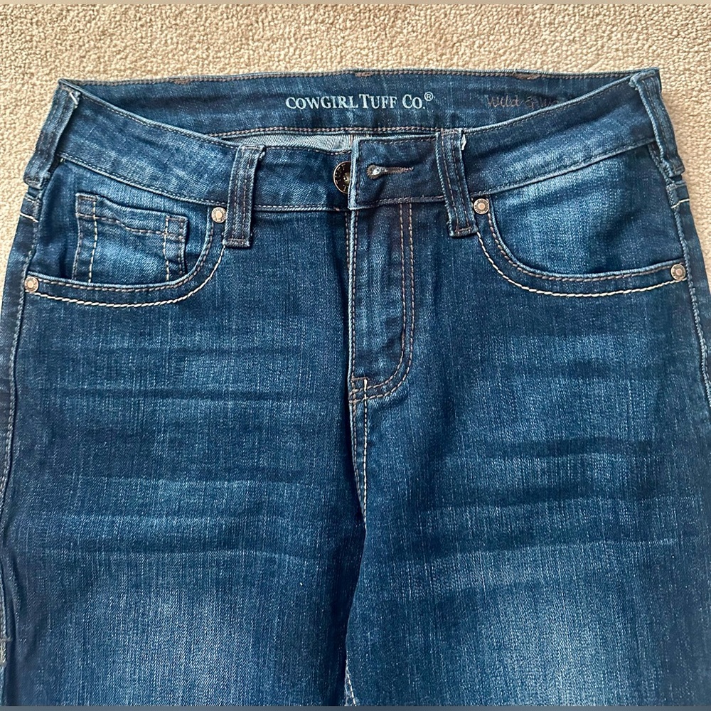 Cowgirl Tuff Wild & Wooly Relaxed Fit Dark Blue Jeans, Bootcut NWOT - Picture 4 of 11